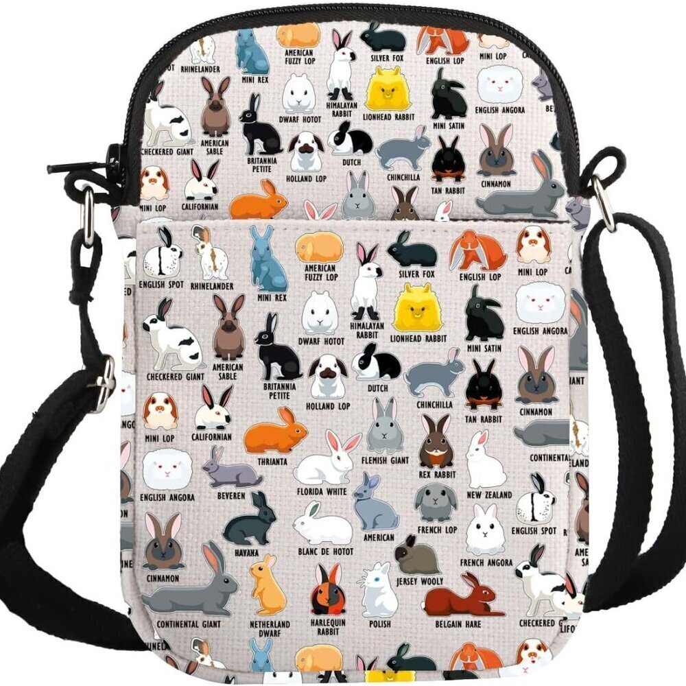 Bunny Lover Crossbody Bag Polyester Compact Travel Purse for Women